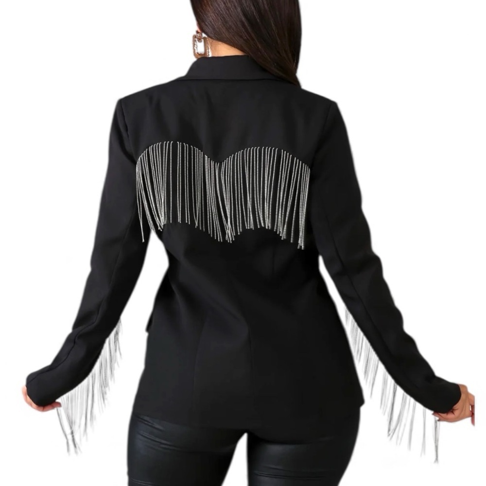 Black & Sparkling Silver Fringe Hourglass Blazer - Picture 6 of 12